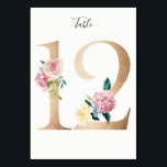Golden 12 Floral Tischnummer Card<br><div class="desc">Goldene Zahl mit weicher pastellfarbener Tischnummer. Personalisieren Sie Stil,  Größe und Farbe des Schriftartes.</div>