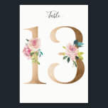Golden 13 Floral Tischnummer Card<br><div class="desc">Goldene Zahl mit weicher pastellfarbener Tischnummer. Personalisieren Sie Stil,  Größe und Farbe des Schriftartes.</div>