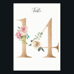 Golden 14 Floral Tischnummer Card<br><div class="desc">Goldene Zahl mit weicher pastellfarbener Tischnummer. Personalisieren Sie Stil,  Größe und Farbe des Schriftartes.</div>