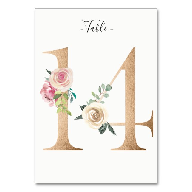 Golden 14 Floral Tischnummer Card (Vorderseite)