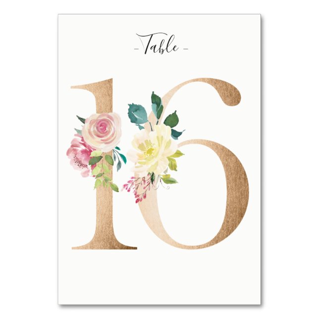 Golden 16 Floral Tischnummer Card (Vorderseite)