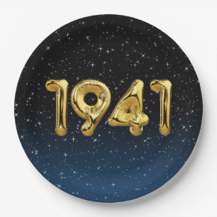 Golden 1941 Birth Year Balloons with Stars Pappteller