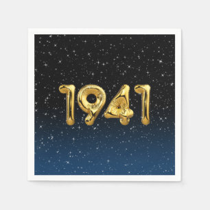 Golden 1941 Birth Year Balloons with Stars Serviette