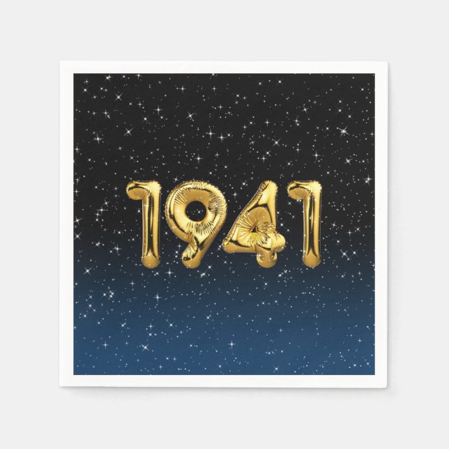 Golden 1941 Birth Year Balloons with Stars Serviette (Vorderseite)