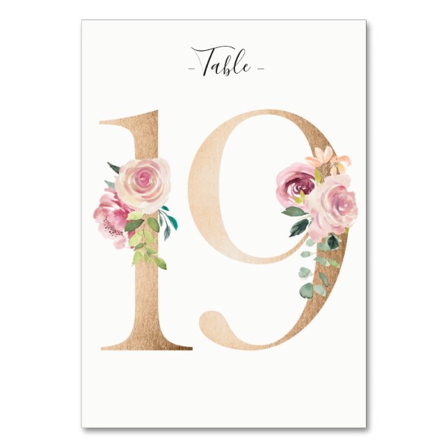 Golden 19 Floral Tischnummer Card (Vorderseite)