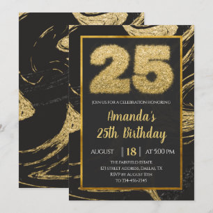 Golden 25th Birthday Invitation