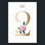 Golden 2 Floral Tischnummer Card<br><div class="desc">Goldene Zahl mit weicher pastellfarbener Tischnummer. Personalisieren Sie Stil,  Größe und Farbe des Schriftartes.</div>