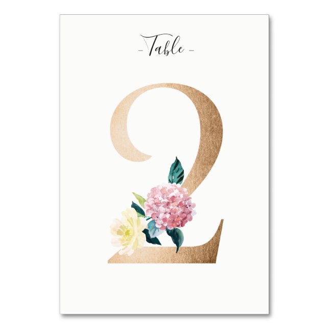 Golden 2 Floral Tischnummer Card (Vorderseite)