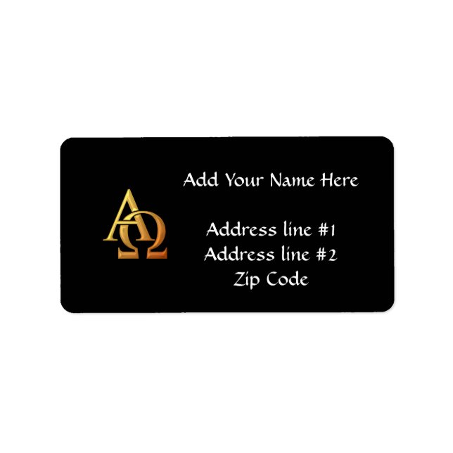 Golden "3-D" Alpha und Omega Symbol Adressaufkleber (Vorne)