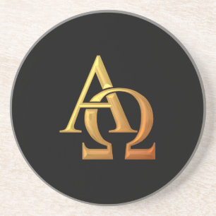 Golden "3-D" Alpha und Omega Symbol Sandstein Untersetzer