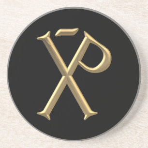 Golden "3-D" Chi-Rho 3 Sandstein Untersetzer