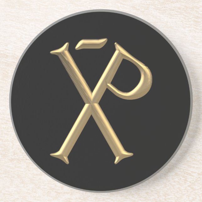 Golden "3-D" Chi-Rho 3 Sandstein Untersetzer (Vorne)