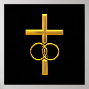 Golden 3-D Cross mit Hochzeitsrennen Poster