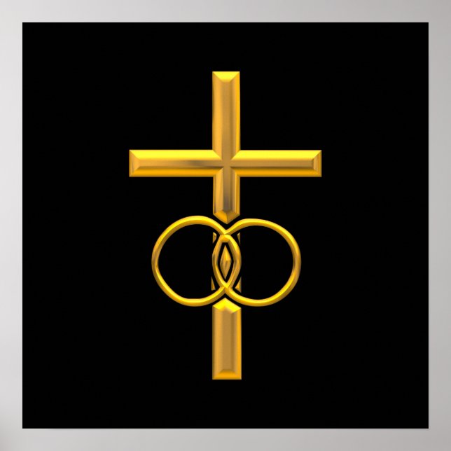 Golden 3-D Cross mit Hochzeitsrennen Poster (Vorne)
