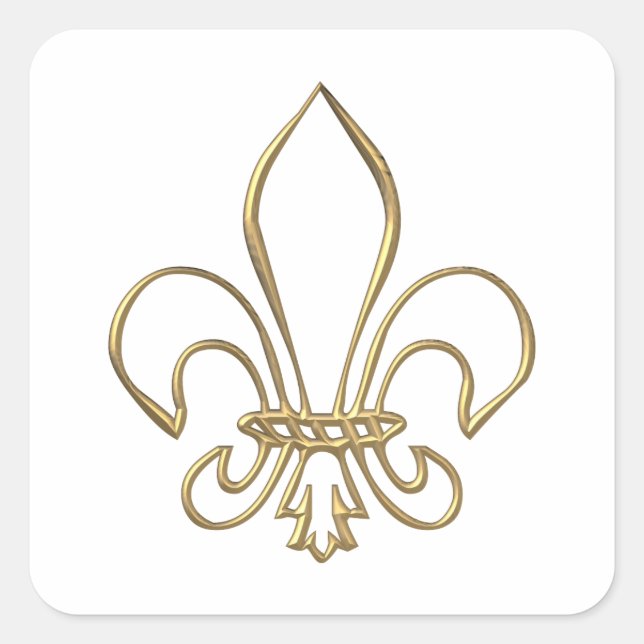 Golden "3-D" Fleur-de-lis Quadratischer Aufkleber (Vorderseite)
