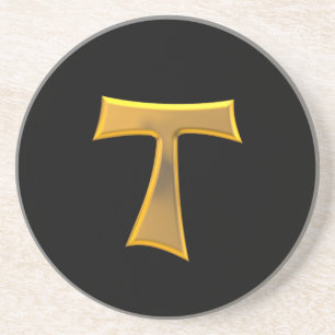 Golden 3-D Look Franciscan Tau Cross Getränkeuntersetzer