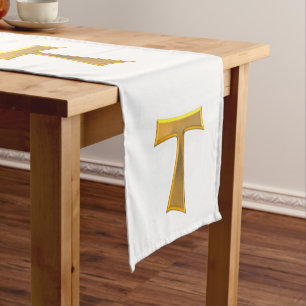 Golden 3-D Look Franciscan Tau Cross Kurzer Tischläufer