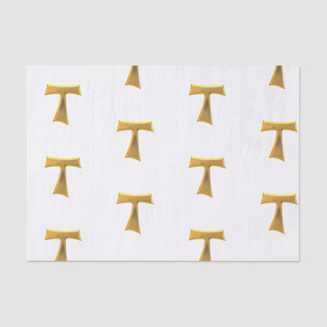 Golden 3-D Look Franciscan Tau Cross Seidenpapier (Vorderseite)