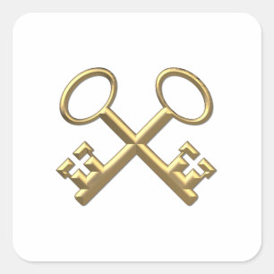 Golden "3-D" St. Peter's Keys Quadratischer Aufkleber