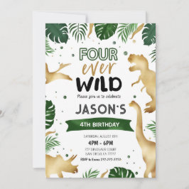 Golden 4. Dinosaur Geburtstagsparty Einladung