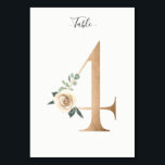 Golden 4 Floral Tischnummer Card<br><div class="desc">Goldene Zahl mit weicher pastellfarbener Tischnummer. Personalisieren Sie Stil,  Größe und Farbe des Schriftartes.</div>