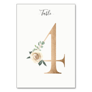 Golden 4 Floral Tischnummer Card