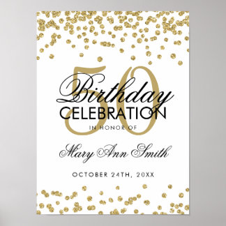 Golden 50. Geburtstag Glitzer Confetti White Poster