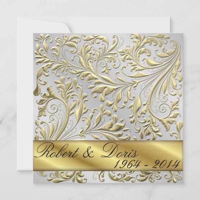 Golden 50. Hochzeit Jahrestag Einladung Gold (Vorderseite)