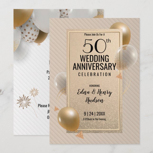 Golden 50. Hochzeitstag Einladung (Vorne/Hinten)