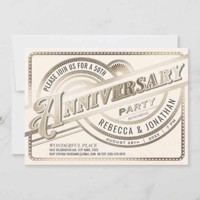 Golden 50. Hochzeitstag Einladungen Weiß (Vorderseite)
