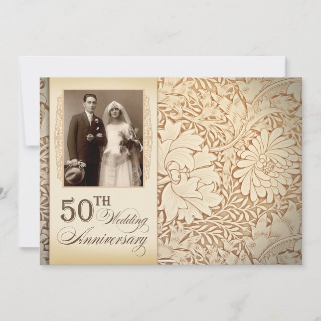 Golden 50. Hochzeitstag Foto Einladungen (Vorderseite)