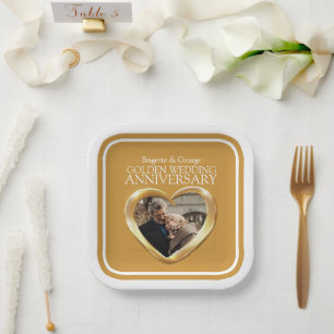 Golden 50. Hochzeitstag Foto Herzplatz Pappteller