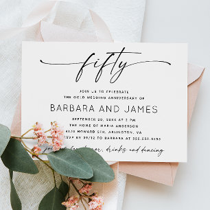 Golden 50. Hochzeitstag   Minimalistisches Foto Einladung
