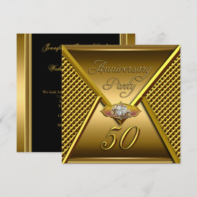 Golden 50 Jahre Jubiläum Elegant Wedding Gold Einladung (Vorne/Hinten)