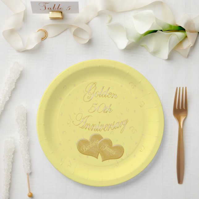 Golden 50-jähriges Jubiläum individuell angepasst Pappteller (Hochzeit)