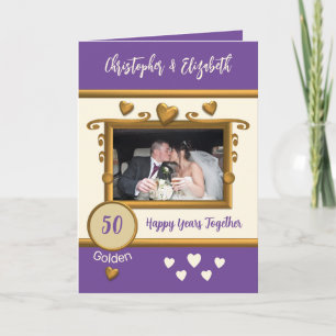 Golden 50. Jubiläum Foto-Namen lila Karte