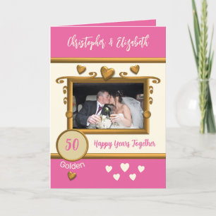 Golden 50. Jubiläum Foto-Namen pink hinzufügen Karte