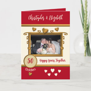 Golden 50. Jubiläum Foto-Namen rot hinzufügen Karte