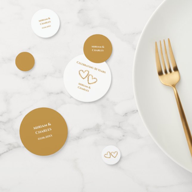 Golden 50 th Wedding Anniversary Heart Personalisi Konfetti (Gruppe)