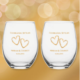 Golden 50 th Wedding Anniversary Heart Personalisi Weinglas Ohne Stiel