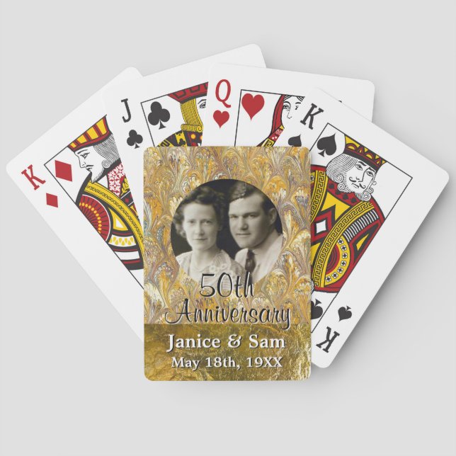 Golden 50 th Wedding Anniversary Personalisiertes  Spielkarten (Rückseite)