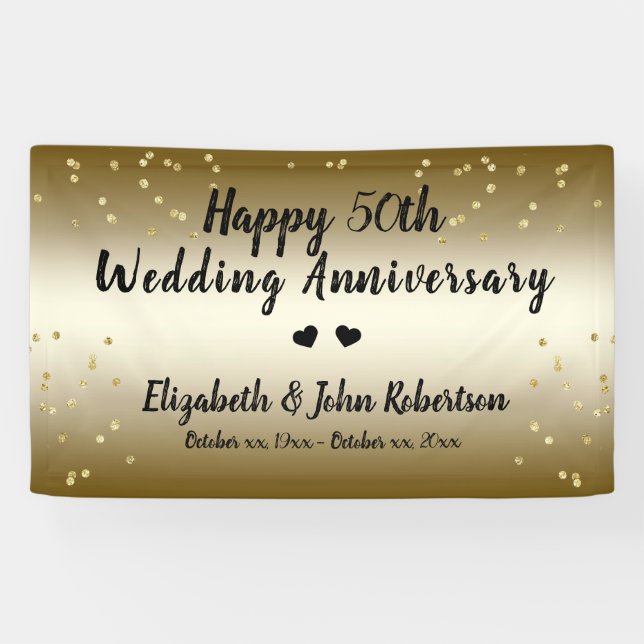 Golden 50. Wedding Anniversary Confetti Elegant Banner (Horizontal)