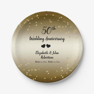 Golden 50. Wedding Anniversary Confetti Elegant Pappteller
