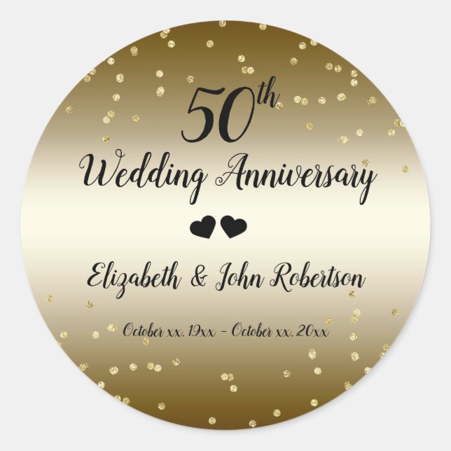 Golden 50. Wedding Anniversary Confetti Elegant Runder Aufkleber (Vorderseite)
