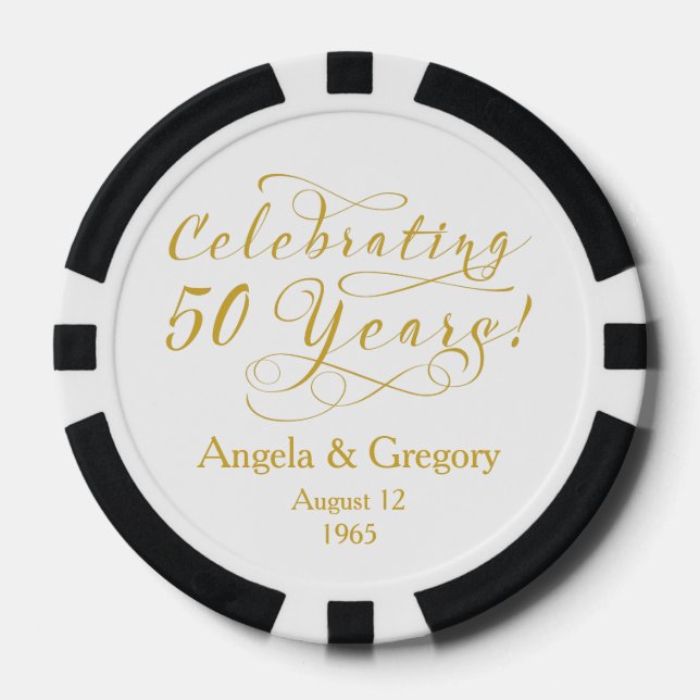Golden 50. Wedding Anniversary Gunst Pokerchips (Vorderseite)