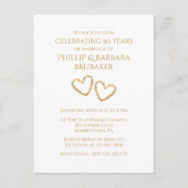 Golden 50. Wedding Anniversary Party Herz Custom Einladungspostkarte