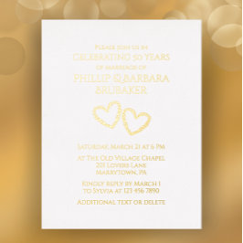 Golden 50. Wedding Anniversary Party Herz Custom Folie Einladungspostkarte