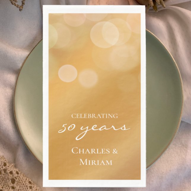 Golden 50. Wedding Anniversary Party Napkins Serviette (Add some golden glow to your 50th wedding anniversary party table with personalized paper napkins.
)