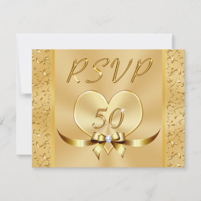 Golden 50. Wedding Anniversary UAWG mit Menü Einladung (Vorderseite)