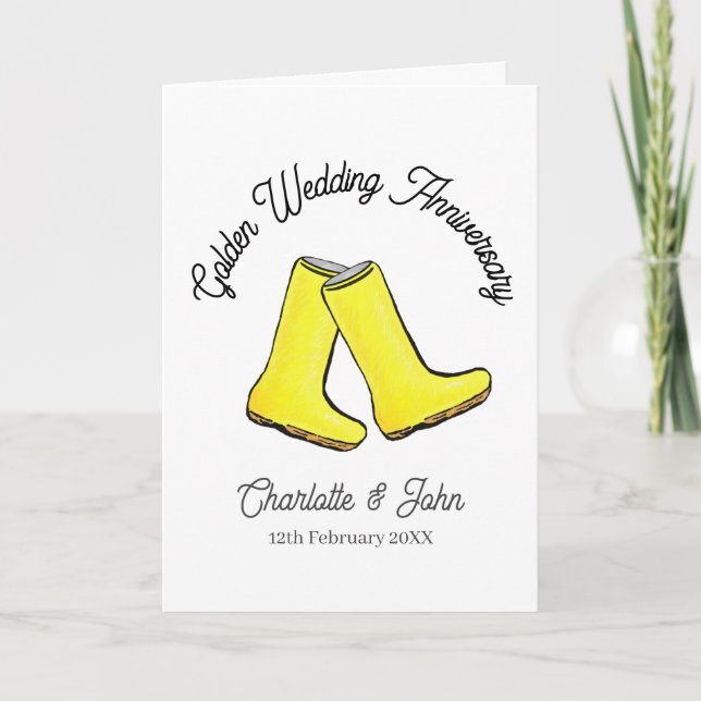 Golden 50. Wedding Jubiläum gelbe weiche Stiefel Karte (Vorderseite)